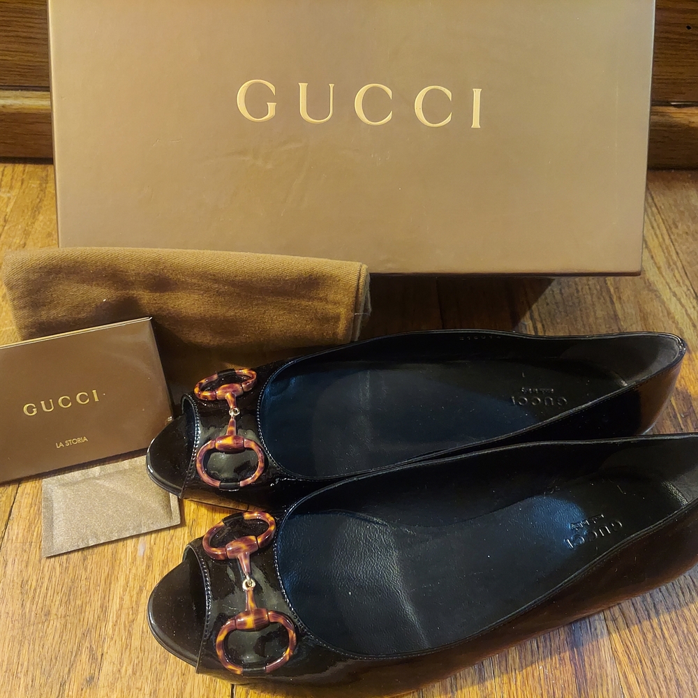 Gucci Black Peep Toe Flats
